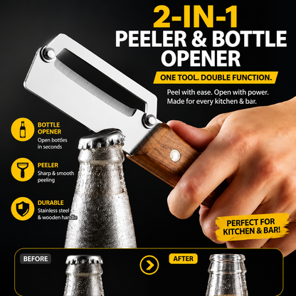2 PCS Wood Handle Multifunction Kitchen Peeler – Peel, Slice, Scrape & Bottle Opener Tool