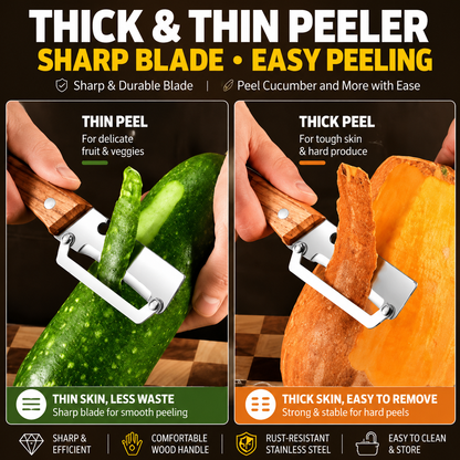 2 PCS Wood Handle Multifunction Kitchen Peeler – Peel, Slice, Scrape & Bottle Opener Tool