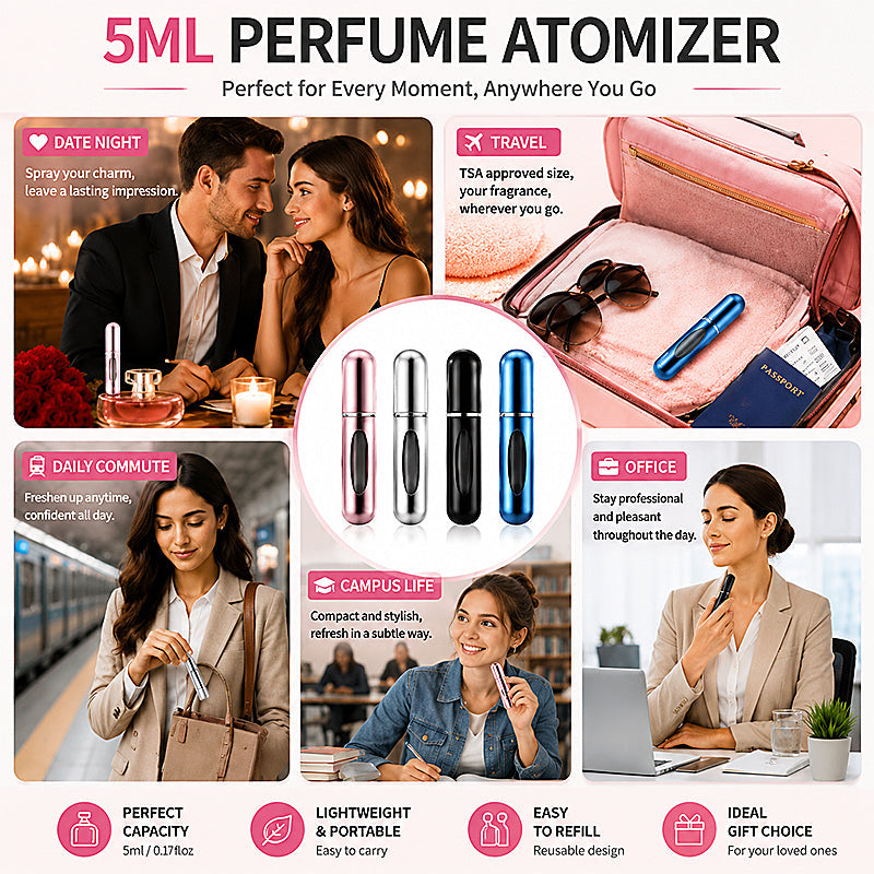 2 Pack Refillable Perfume Atomizer, 5ml Portable Travel Perfume Spray Bottle, Leak-Proof Fine Mist Col