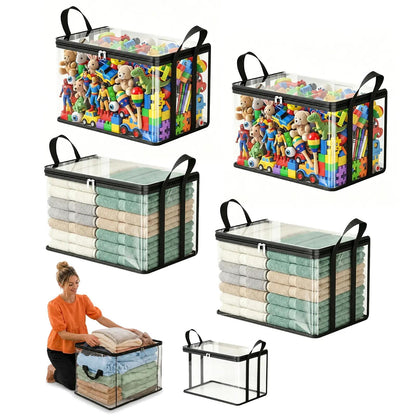 Large Clear Plastic Storage Box with Zipper Lid – Heavy-Duty Organizer for Home, Camping & Moving.