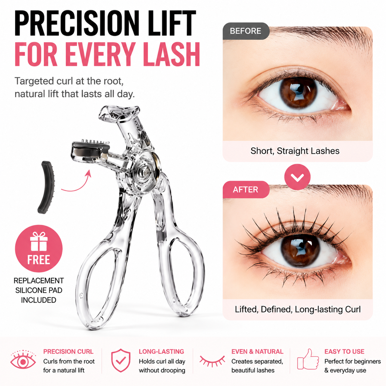 Professional Eyelash Curler – Wide Angle Natural Lift & Precision Root Curl for Perfect Lashes